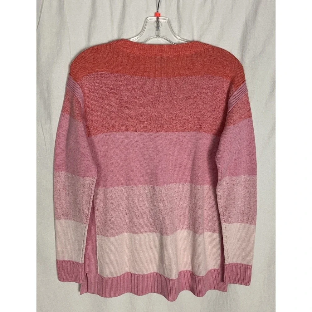 T‎ By Talbots Sweater Womens Size XS Orange Pink Ombre Stripe Cotton Pullover